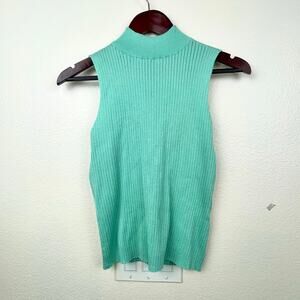 Rue 21 Womens Top Sz M/L Mock Neck Sleeveless Teal Aqua Mint Ribbed Coastal Boho
